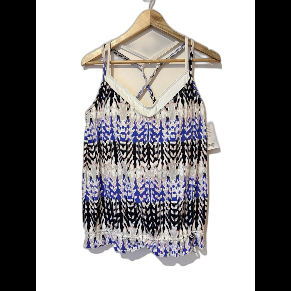 Athleta Kamala Tankini Top Loose Fit Adjustable Straps Blue Print Size XL Active